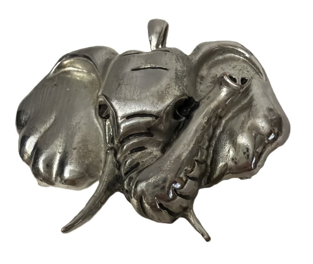 Elephant Head Pendant Silver Tone Jewelry Accessory For Necklace Or Crafting Vtg